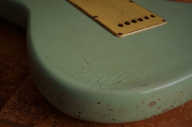 Fender Stratocaster Relic Trem Cover Finish Checking Surf Green Guitarwacky.com