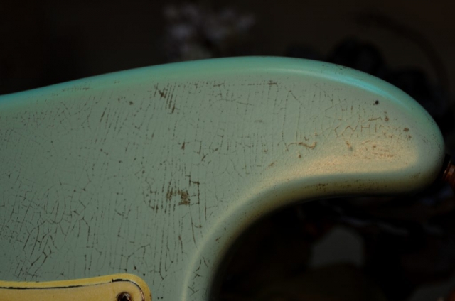 Fender Strat Relic Surf Green Finish Checking Guitarwacky.com