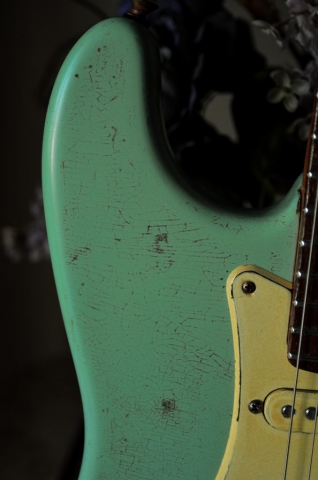 Fender Strat Relic Surf Green Finish Checking Guitarwacky.com