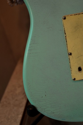 Fender Strat Relic Surf Green Finish Checking Guitarwacky.com