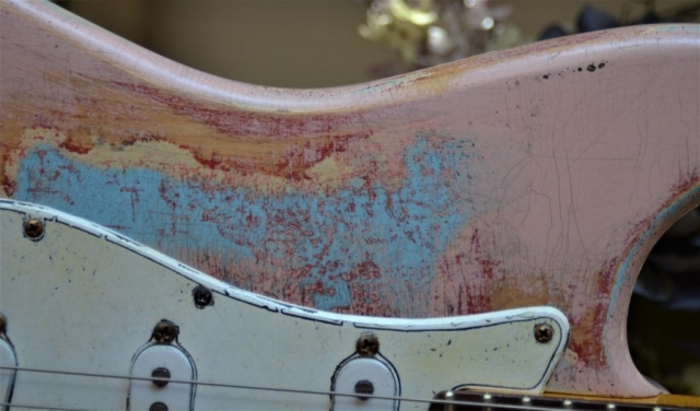 Fender Stratocaster Relic Daphne Blue on Shell Pink Guitarwacky.com