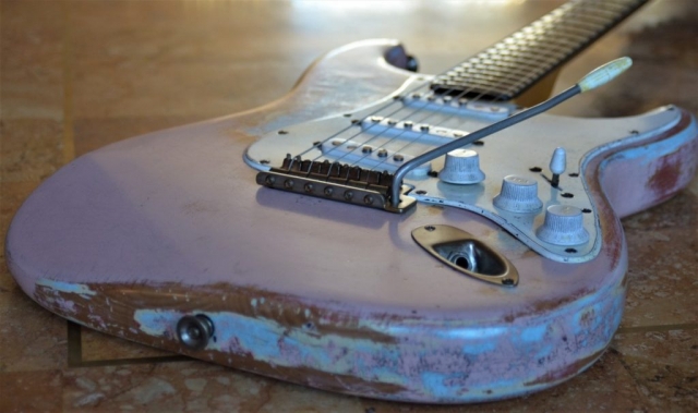 Fender Stratocaster Relic Daphne Blue on Shell Pink Guitarwacky.com