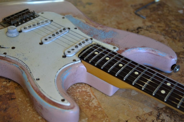 Fender Stratocaster Relic Daphne Blue on Shell Pink Guitarwacky.com