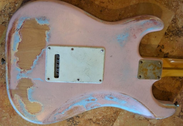 Fender Stratocaster Relic Daphne Blue on Shell Pink Guitarwacky.com