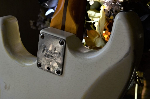 Finish Checking Fender Stratocaster Aged Neck Plate Relic White Guitarwacky.com