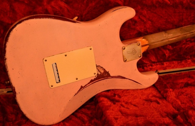 Fender Stratocaster Heavy Relic Shell Pink Back Plate Guitarwacky.com