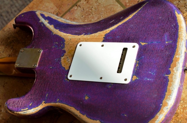 Back Plate checking Custom Fender American Stratocaster Magenta Sparkle Heavy Relic