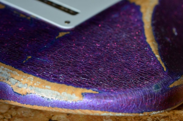 Nitrocellulose Finish checking Custom Fender American Stratocaster Magenta Sparkle Heavy Relic